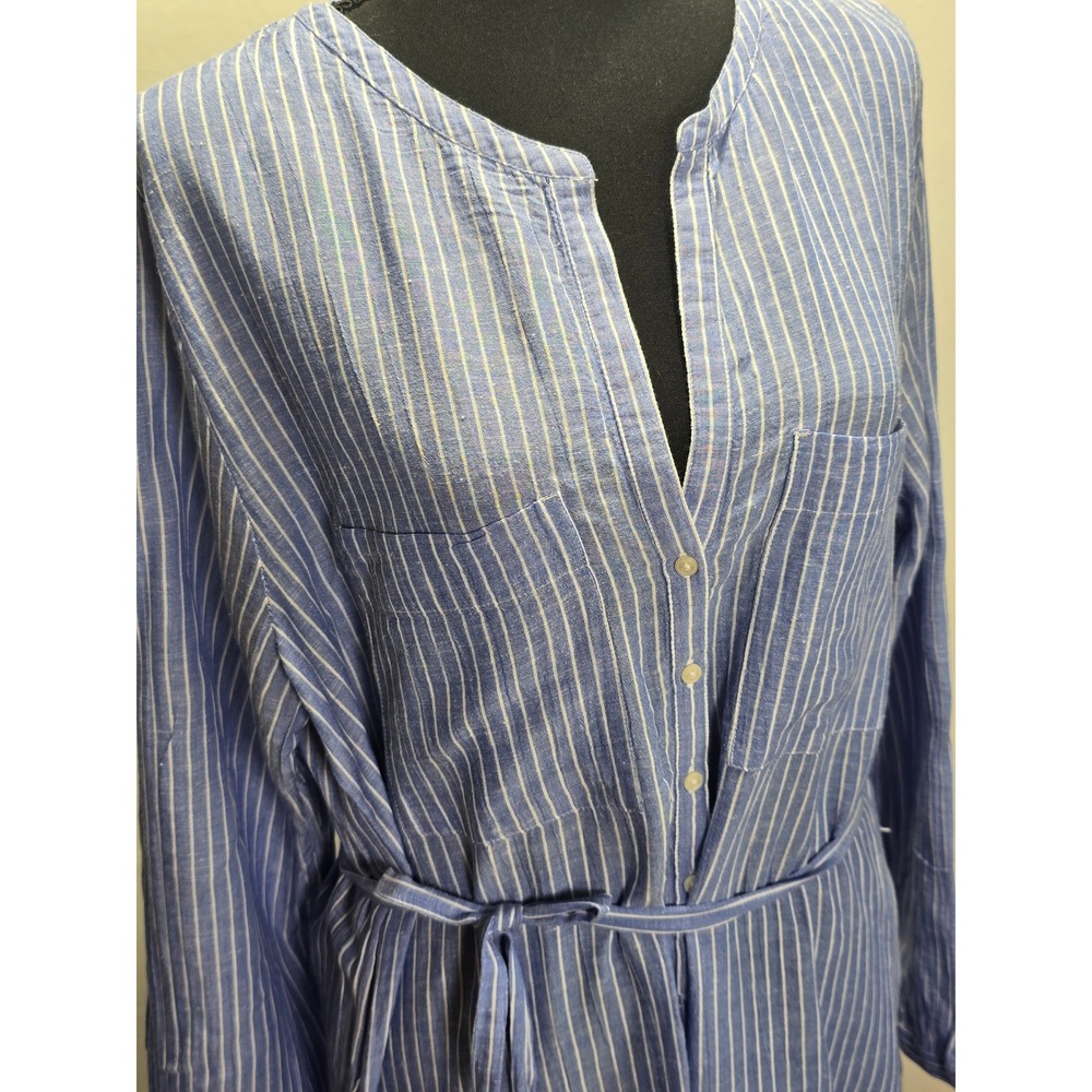 Love by Gap Womens Maxi Dress Medium Blue White Stripe Belted Linen Blend - Picture 3 of 15